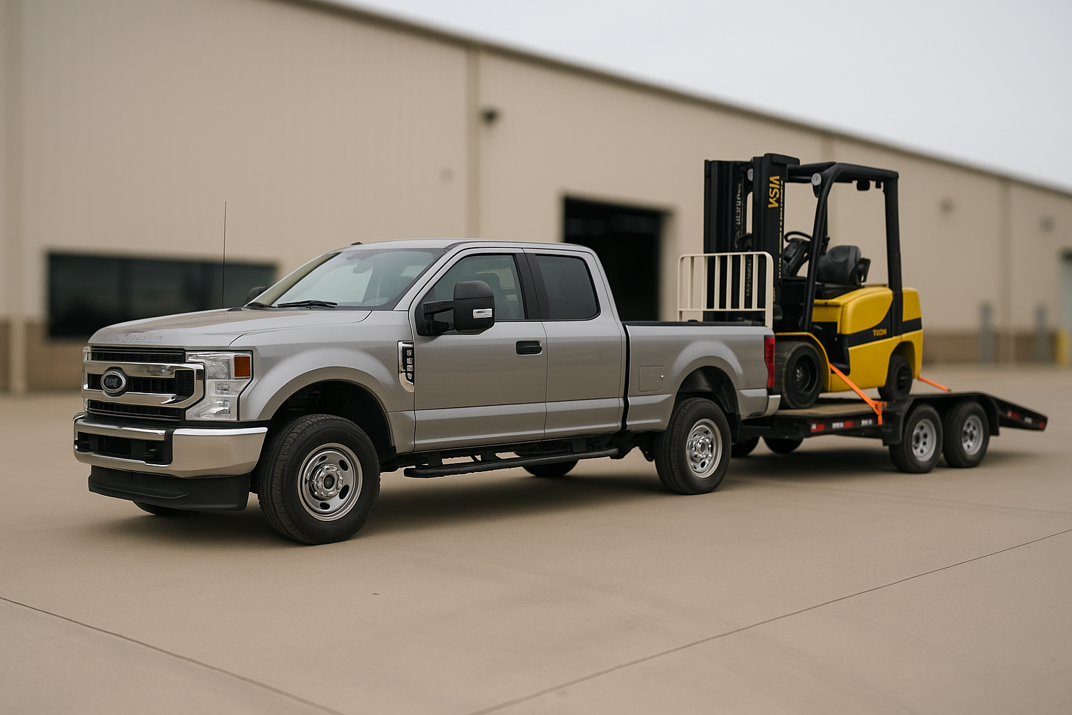 Ford F-250 hauling trailer on highway